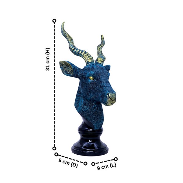 Antique Deer Face Showpiece for Home Decor (Blue & Black) Polyresin- 12 Inch
