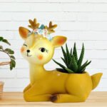 Deer Flower Pot Showpiece for Home Decor (Yellow) Polyresin – 3.5 Inch