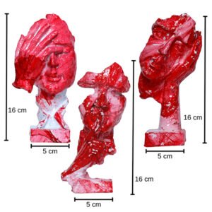 Human Faces Showpiece for Home Decor, Set of 3 (Red) Polyresin – 6 Inch - Image 3