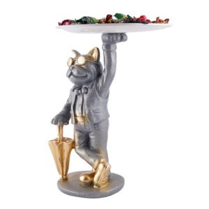 11-Inch Silver Cat Butler Tray – Resin Decorative Stand - Image 2