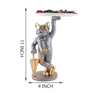 11-Inch Silver Cat Butler Tray – Resin Decorative Stand - Image 3