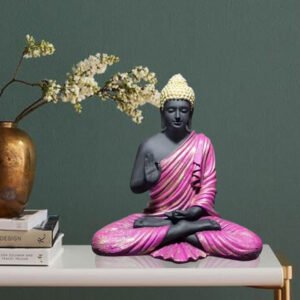 Meditation Big Buddha Showpiece for Home Decor (Pink & Black) Polyresin - 15 Inch - Image 1