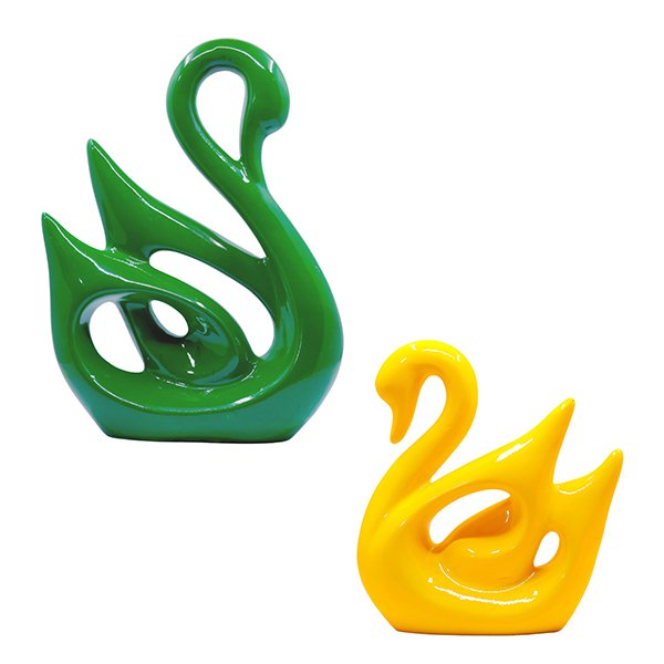 Lucky Swan Couple Showpiece for Home Decor (Green & Yellow) Polyresin – 10 Inch