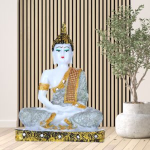 Meditation Buddha Showpiece for Home Decor (Grey & White) Marble - 9.5 Inch - Image 2