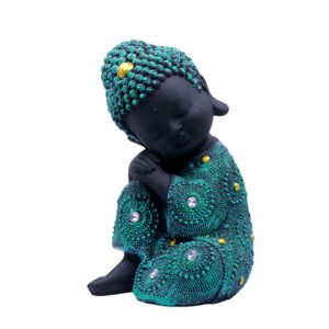 Baby Monk Buddha  Showpiece for Home Decor (Green & Black) Polyresin – 7 Inch - Image 2