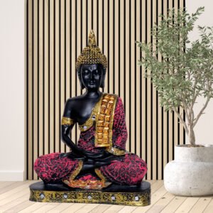 Meditation Buddha Showpiece for Home Decor (Pink & Black) Polyresin - 9.5 Inch - Image 1