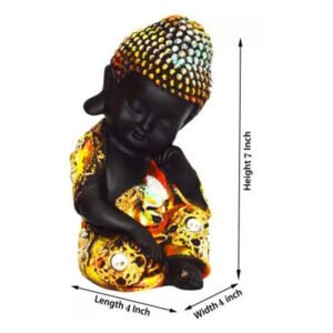 Baby Monk Buddha  Showpiece for Home Decor (Mustard & Black) Polyresin – 7 Inch - Image 3