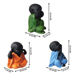 Baby Monk Buddha Idol Showpiece for Home Decor, Set of 3 (Multicolor) Marble – 5.5 Inch - Image 3