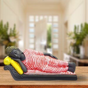 Sleeping Buddha Idol Showpiece for Home Decor (Red & Black) Polyresin – 7.5 Inch - Image 1