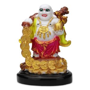 Laughing Buddha Showpiece for Home Decor (Red & Yellow) Marble - 7.5 Inch