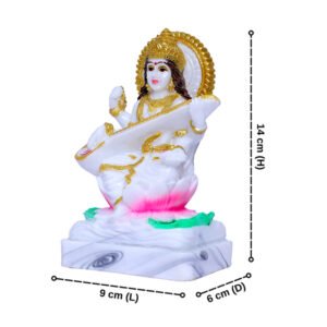 Goddess Maa Saraswati Idol Showpiece (White) Marble - 6 Inch - Image 3