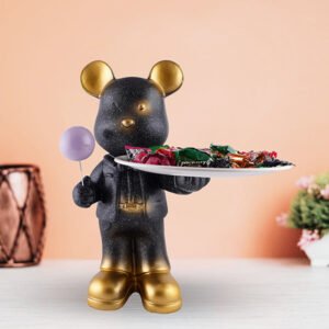 11-Inch Black Resin Bear Tray – Decorative Storage Holder - Image 1