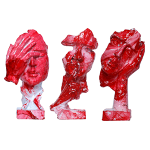Human Faces Showpiece for Home Decor, Set of 3 (Red) Polyresin – 6 Inch - Image 2