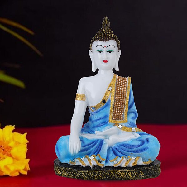 Hand Down Buddha Showpiece for Home Decor (Blue) Marble – 10.5 Inch
