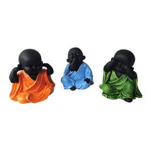 Baby Monk Buddha Idol Showpiece for Home Decor, Set of 3 (Multicolor) Marble – 5.5 Inch - Image 2