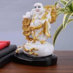 Laughing Buddha Showpiece for Home Decor (White & Gold) Marble - 7.5 Inch