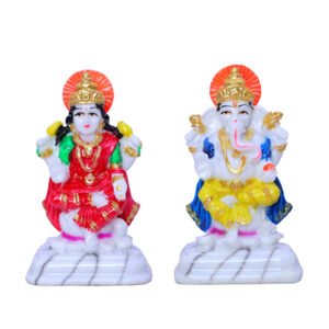 Laxmi-Ganesh Idol Showpiece for Home Decor (Multicolor) Marble – 4 Inch - Image 2
