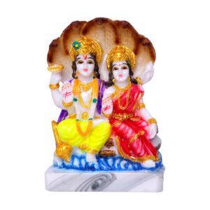 Vishnu & Laxmi Idol Showpiece (White) Marble - 6 Inch - Image 2