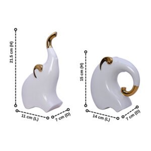 White Polyresin Elephant Figurines – Set of 2 (Gold Trim) (H- 21.5 & 15 cm) - Image 3