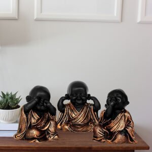Baby Monk Buddha Idol Showpiece for Home Decor, Set of 3 (Copper & Black) Polyresin – 5.5 Inch - Image 1