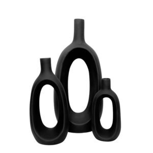 Oval-Shaped Flower Vases for Home Decor, Set of 3 (Black) Polyresin – 9.5 Inch - Image 2