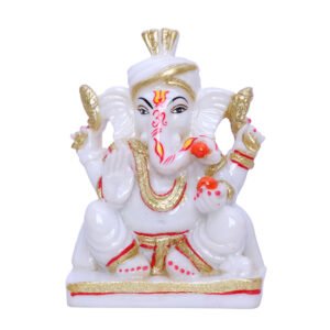 Lord Ganesha Idol Showpiece for Home Decor (Golden Foil) Marble – 6 Inch - Image 2
