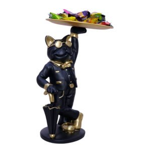 11-Inch Black Cat Butler Figurine with Serving Tray - Image 2