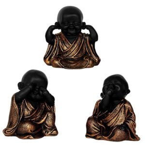 Baby Monk Buddha Idol Showpiece for Home Decor, Set of 3 (Copper & Black) Polyresin – 5.5 Inch - Image 2