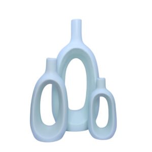 Oval-Shaped Flower Vases for Home Decor, Set of 3 (Light Green) Polyresin – 9.5 Inch - Image 2