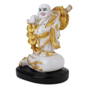 Laughing Buddha Showpiece for Home Decor (White & Gold) Marble - 7.5 Inch