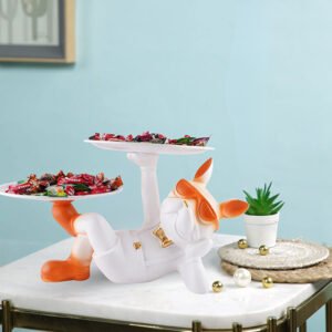 Orange Bulldog Tray Holder – Dual Candy Dish Decor 7 inches in height