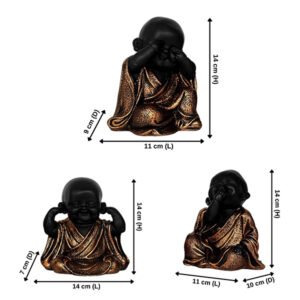 Baby Monk Buddha Idol Showpiece for Home Decor, Set of 3 (Copper & Black) Polyresin – 5.5 Inch - Image 3