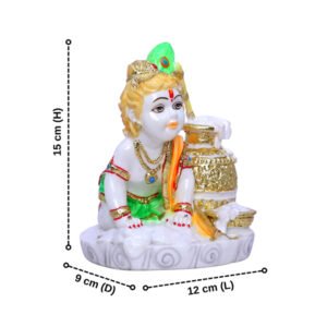 Makhan Chor Idol Showpiece for Home Decor (Golden Foil) Marble – 6 Inch - Image 3