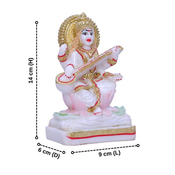 Goddess Maa Saraswati Idol Showpiece for Home Decor (Golden Foil) Marble – 6 Inch