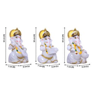 Set of 3 White Ganesh Idols – Musical Ganesha Resin Figurines (15 cm H) for Home, Office & Temple Décor - Image 3