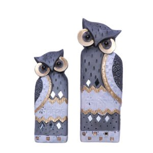 Decorative Golden Owl Figurine Set – Handcrafted Showpiece (Large: 19cm H x 6cm L x 4cm D, Small: 14cm H x 5cm L x 4cm D) - Image 2