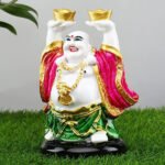 Laughing Buddha Showpiece for Home Decor (Pink & Green) Marble - 7 Inch