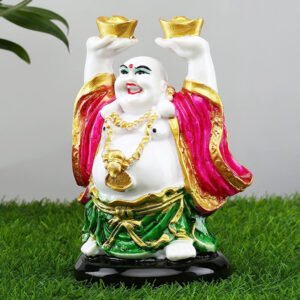 Laughing Buddha Showpiece for Home Decor (Pink & Green) Marble - 7 Inch