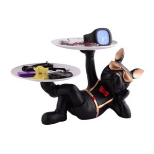 Luxury French Bulldog Double Tray Organizer – 7-Inch Black & Gold Resin Decorative Storage - Image 2