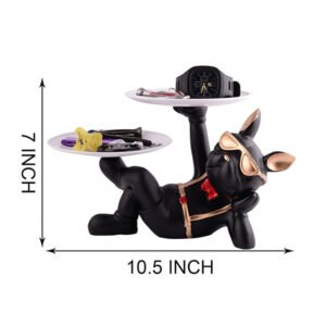 Luxury French Bulldog Double Tray Organizer – 7-Inch Black & Gold Resin Decorative Storage - Image 3