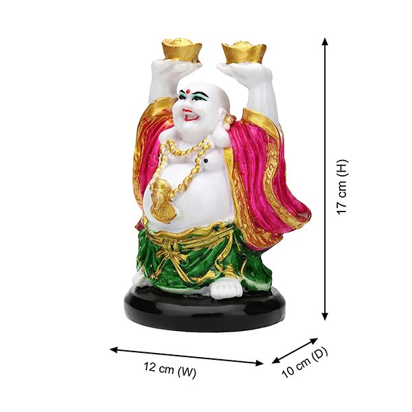 Laughing Buddha Showpiece for Home Decor (Pink & Green) Marble - 7 Inch
