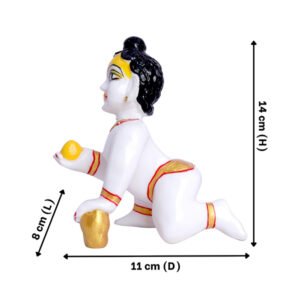 Laddu Gopal Krishna Idol Showpiece for Home Decor (White) Marble - 6 Inch - Image 3