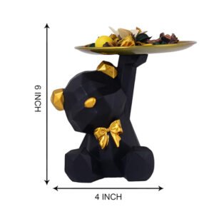 Mini Geometric Bear Tray Holder – 6-Inch Resin Black Bear Organizer with Gold Accents