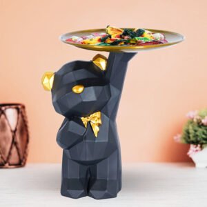 Geometric Standing Bear Candy Tray – 8-Inch Resin Organizer with Gold Accents - Image 1