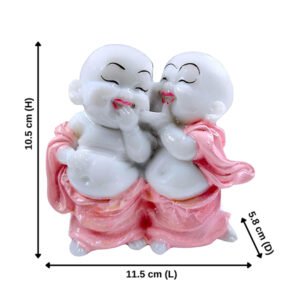 Laughing Monk Buddha Showpiece for Home Decor (Pink & White) Marble – 4 Inch - Image 3