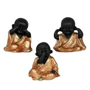 Baby Monk Buddha Idol Showpiece for Home Decor, Set of 3 (Golden & Black) Polyresin – 5.5 Inch - Image 2
