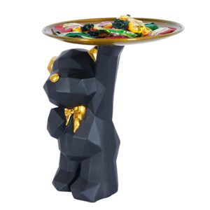 Geometric Standing Bear Candy Tray – 8-Inch Resin Organizer with Gold Accents - Image 2