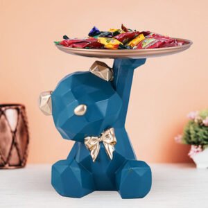 Geometric Blue Bear Candy Tray – 6-Inch Resin Decor Organizer with Gold Accents - Image 1