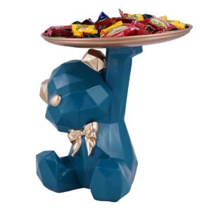 Geometric Blue Bear Candy Tray – 6-Inch Resin Decor Organizer with Gold Accents - Image 2