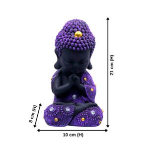 Baby Monk Buddha Showpiece for Home Decor (Purple & Black) Polyresin – 8 Inch - Image 3